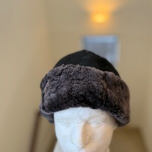 Black and Gray Shearling Fur Hat